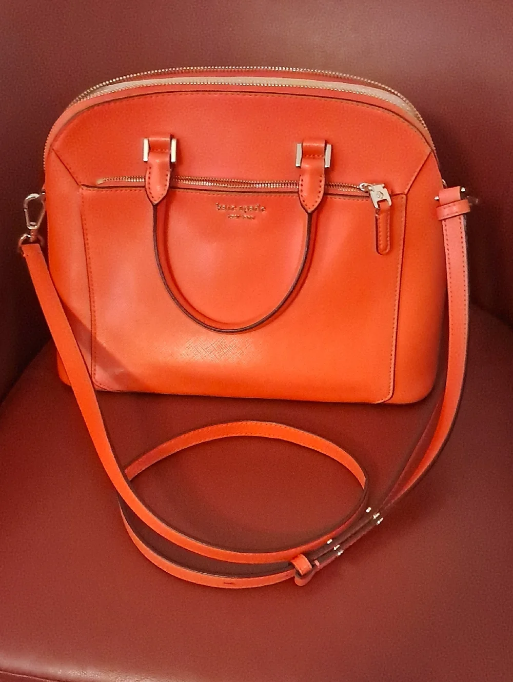 Kate Spade Louise Medium Dome Satchel Orange Tamarillo Leather Crossbody